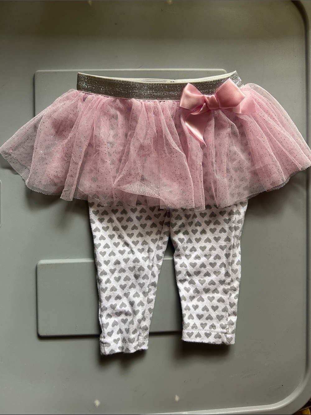 Baby Essentials Pink Tulle Skirted Leggings with Silver Waistband and Bow